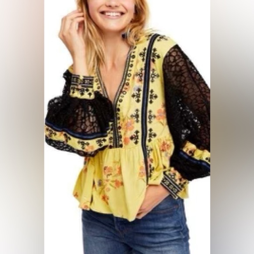 Free people boogie all night lace sleeve blouse